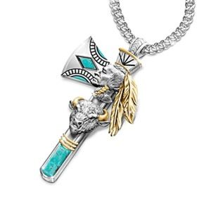 1c‎ Necklace Bullhead Ache Indian Pendant Size 2inch Faux Imitation Jewelry